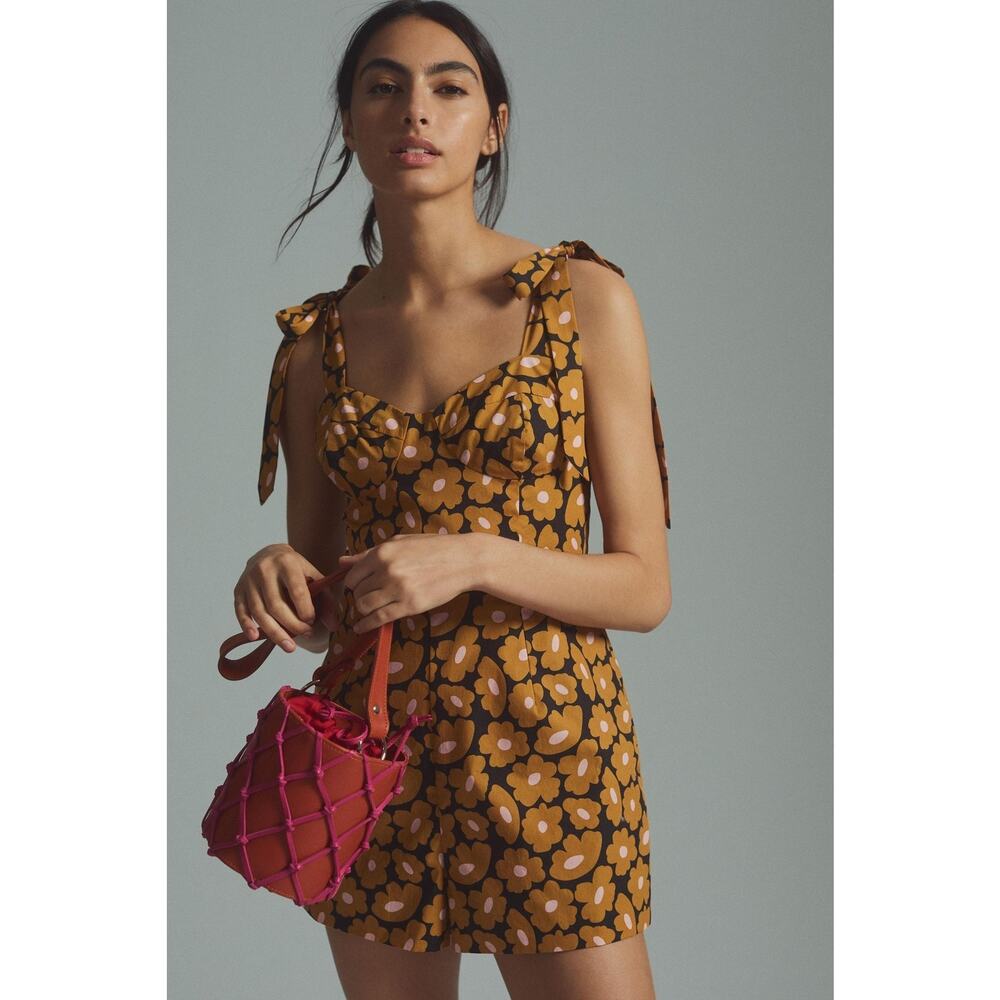 Anthropologie Hutch Mustard Floral Tie-Shoulder Romper